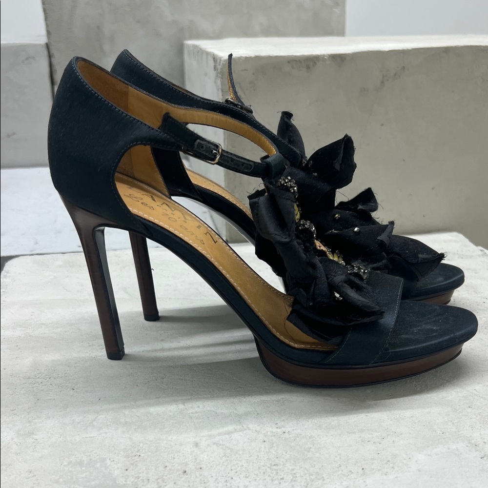 Lanvin Black Floral Embellished Heels
